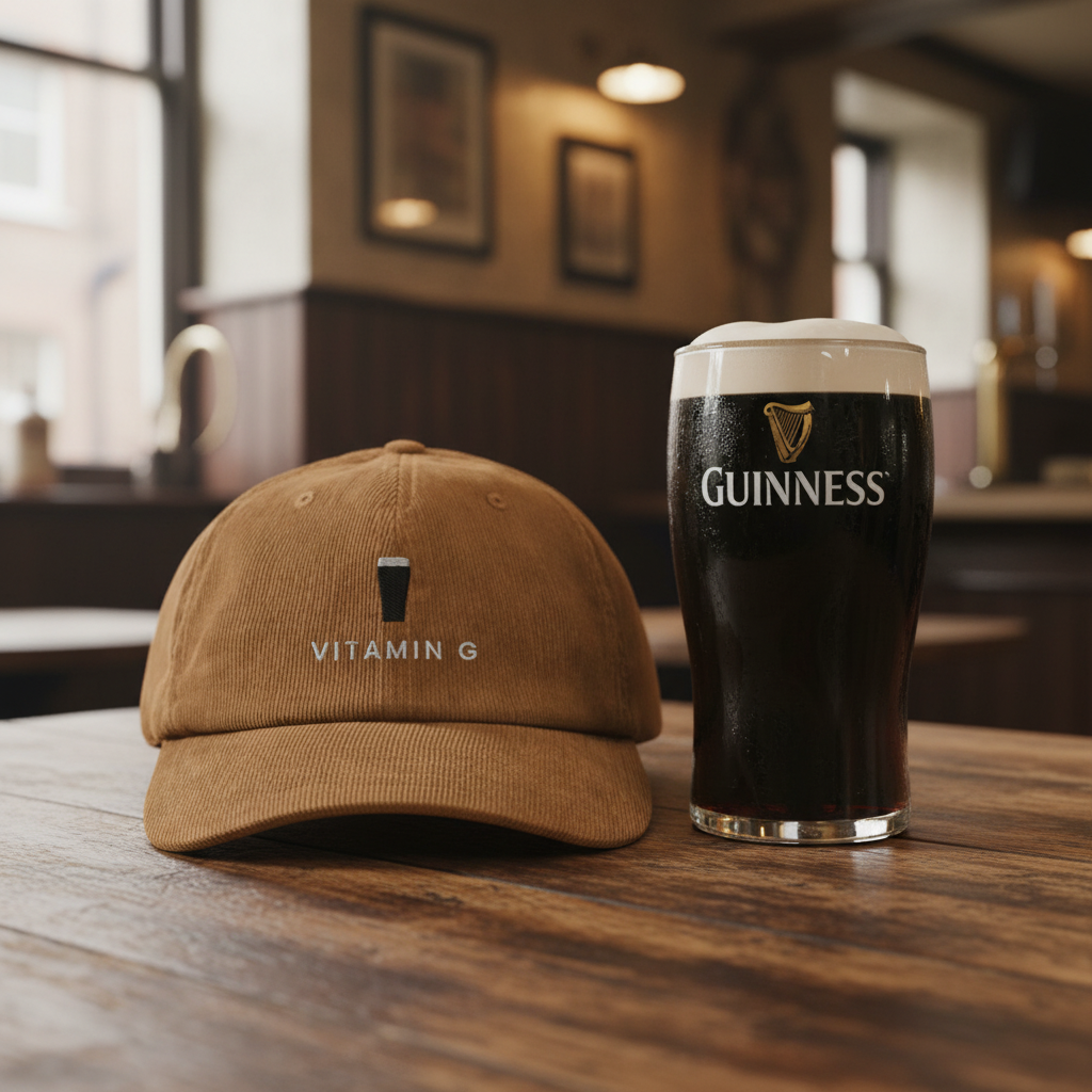 Brown cap with 'Vitamin G' logo on a white background
